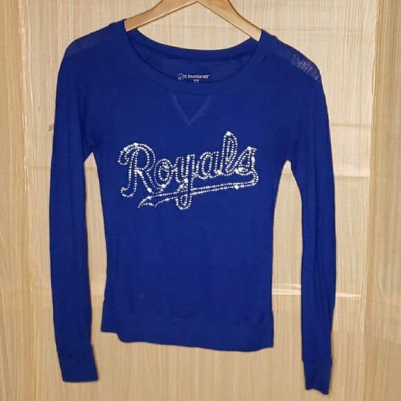 No Boundaries Tops - No Boundaries Womens Blue Kansas City Royals Long Sleeve Rhinestone Detail 3